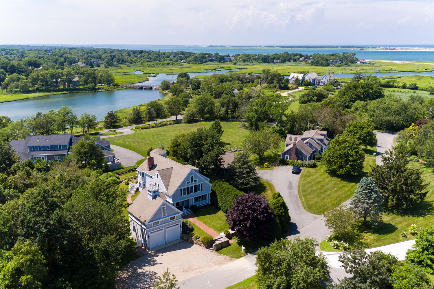 Aerial photograph of homes in Yarmouth Port, MA