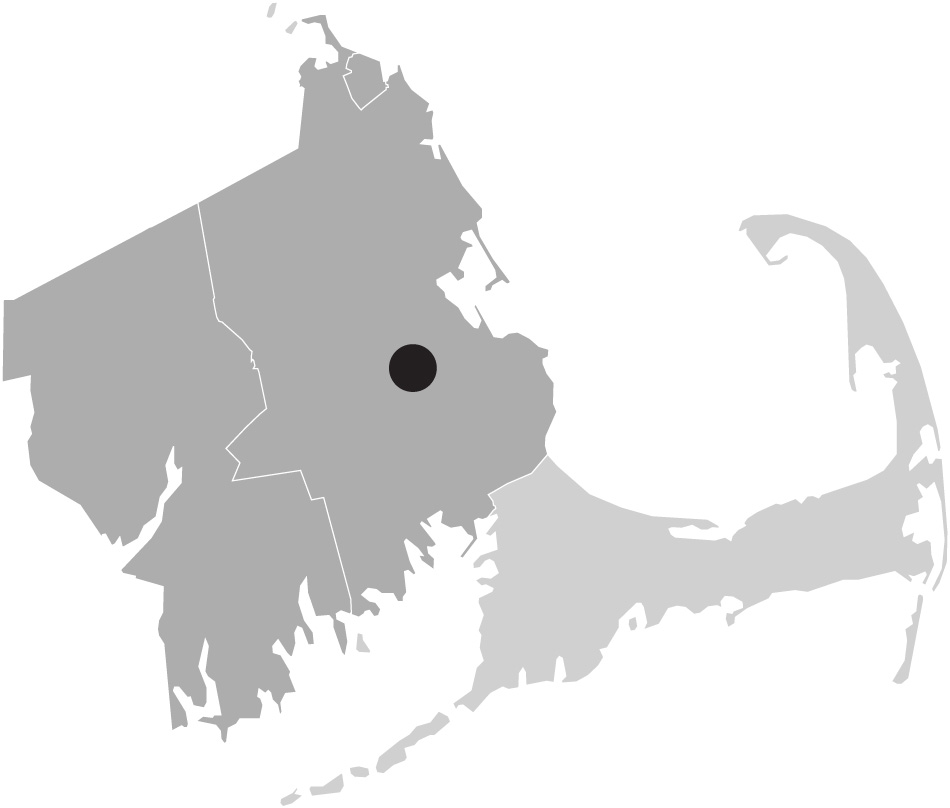 Map image of Massachusetts with Carver highlighted