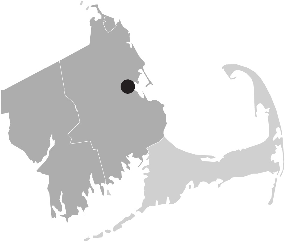 Map image of Massachusetts with Kingston highlighted