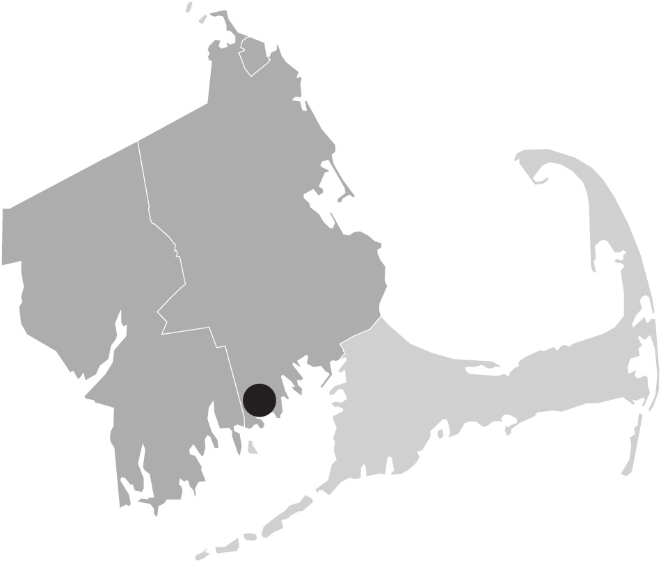 Map image of Massachusetts with Mattapoisett highlighted