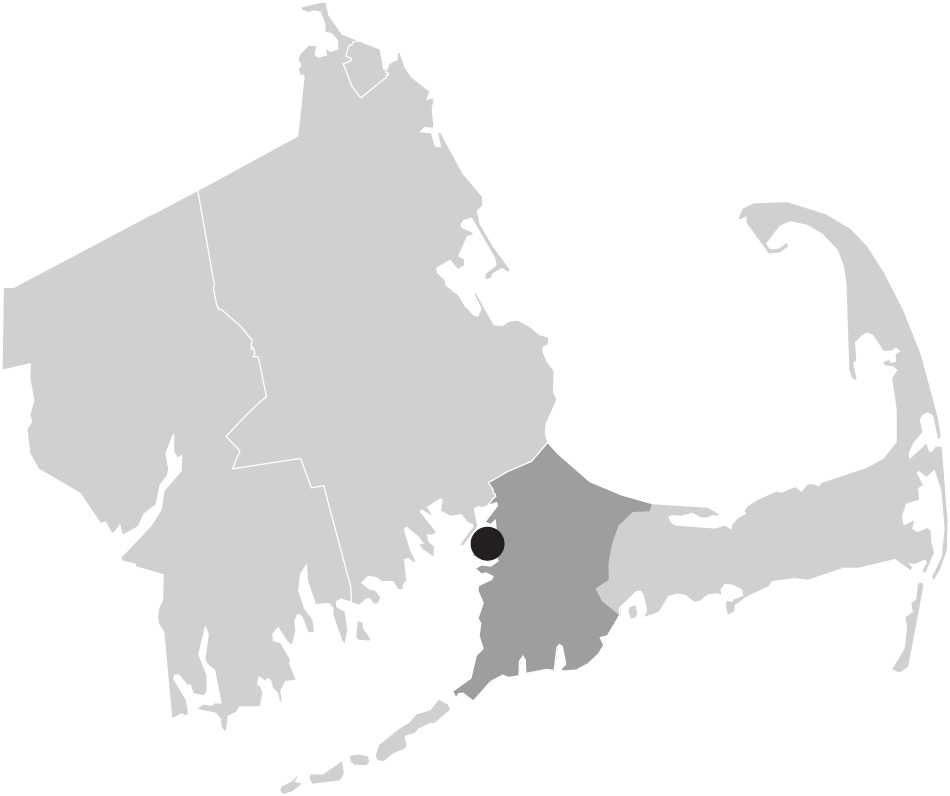Map image of Massachusetts with Pocasset highlighted