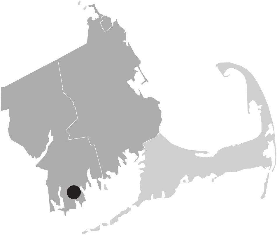 Map image of Massachusetts with Westport, MA