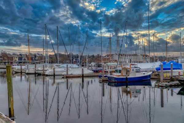 Photograph of a marina with boats in Newport, RI